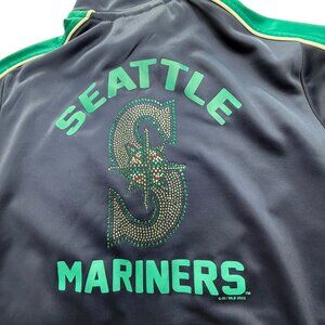 Seattle Mariner's Baseball Full Zip Jacket.  Mock Neck Dark Blue. Rhinestones S